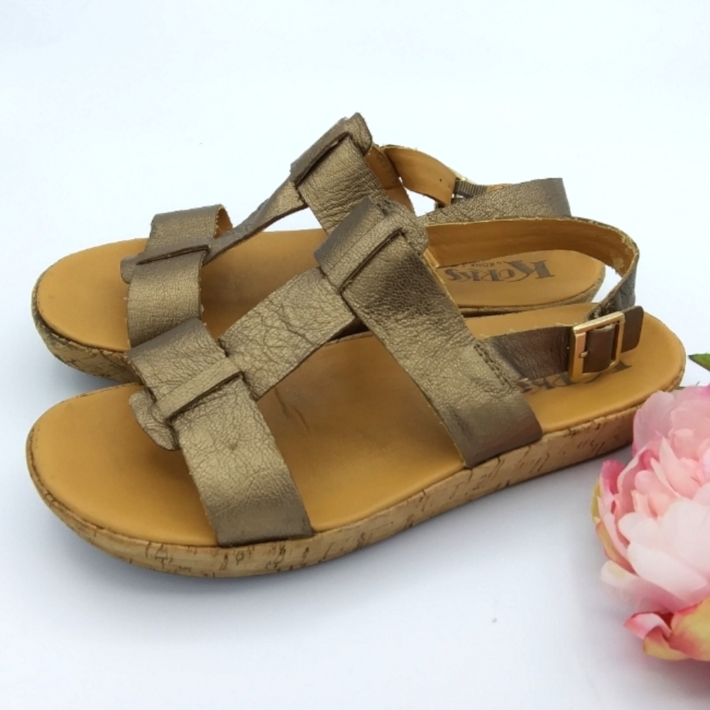Korks By Kork-Ease Sandals Women's 8 Metallic Copper Leather Cork Platform Sole